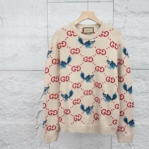🚩steal authentic Gucci Cream Sweater with Red and Blue Pattern